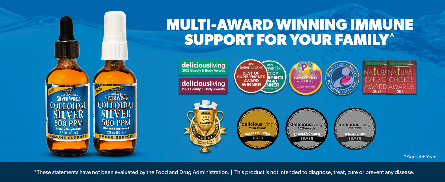 Natural Path Silver Wings Colloidal Silver 500PPM, Amber Brown Liquid Immune Support, 1 Fl Oz (Pack of 1)