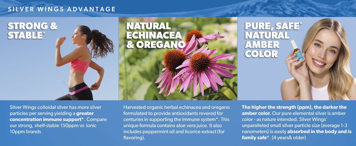 Natural Path Silver Wings Colloidal Silver 150ppm (750mcg) w/Echinacea & Oregano Immune Support Supplement 1 fl. oz. Spray