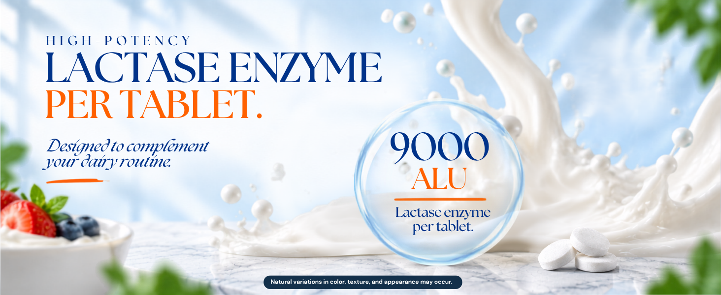 Vitamatic Lactase Enzyme 9000 FCC 240 Tablets - Lactose Intolerance Relief Caplets