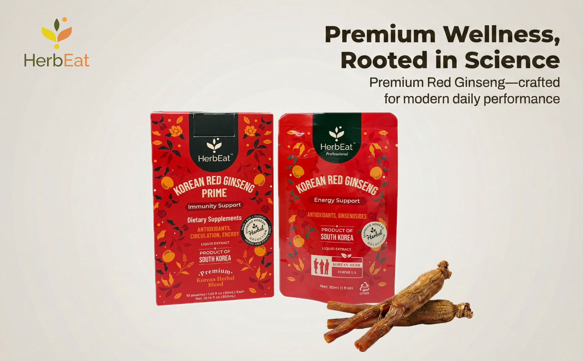 Korean Red Ginseng Prime Liquid Extract - 11mg Ginsenosides, 6-Year-Old Panax Red Ginseng for Energy & Immune Support - Dr. Kim Formulated, No Added Sugar, Vegan - 10 Pouches (30 mL Each)