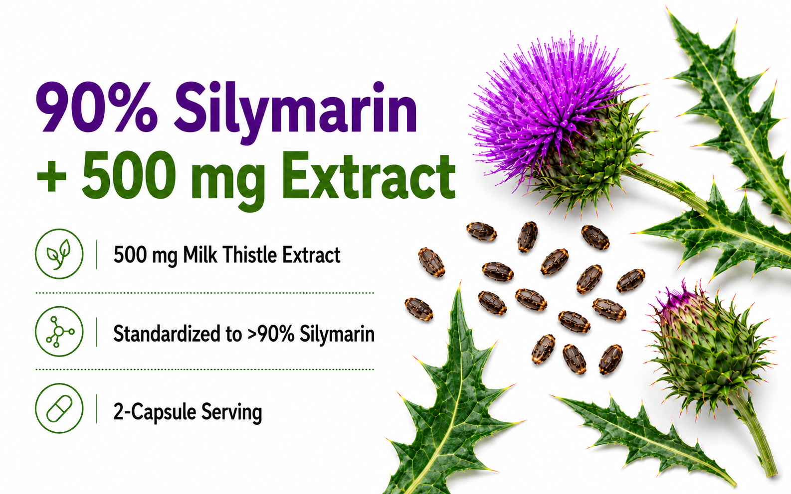 Milk Thistle Extract 500 mg, 90% Silymarin, 120 Vegan Capsules
