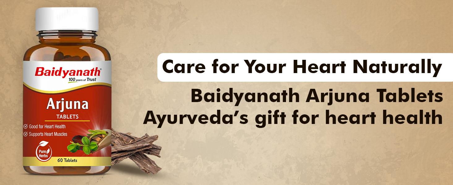 Baidyanath Ayurved Arjuna Tablets 60 Tabs (Pack of 2) | Pure Arjuna Bark Extract | Ayurvedic Supplement for Heart Wellness & Healthy Circulation | Supports Cardiovascular Vitality