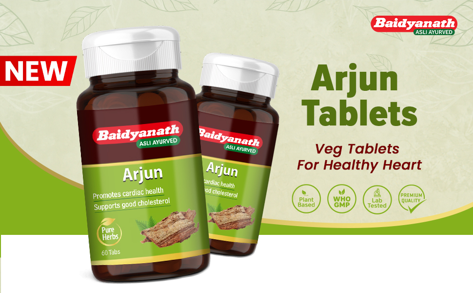 Baidyanath Arjun -60 Tablets (Pack of 2) | Ayurvedic Arjuna Extract | Supports Circulation, Lipid, Cholesterol Balance & Herbal Heart Wellness Supplement