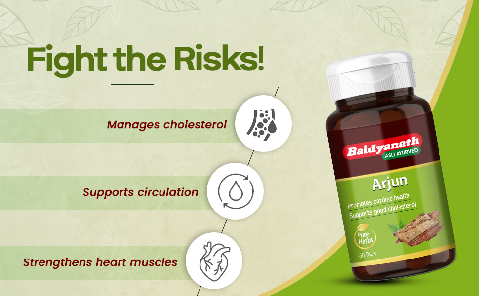 Baidyanath Arjun -60 Tablets (Pack of 2) | Ayurvedic Arjuna Extract | Supports Circulation, Lipid, Cholesterol Balance & Herbal Heart Wellness Supplement