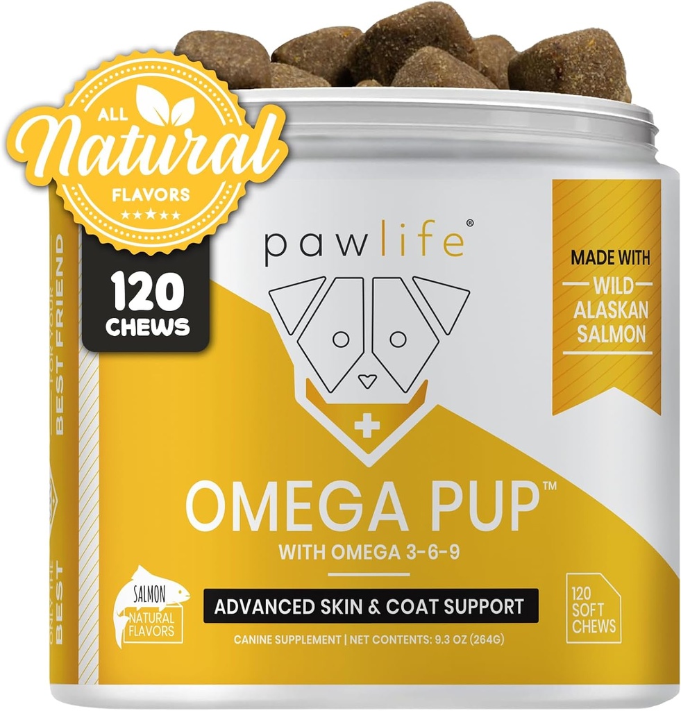 狗鱼油补充剂 - 120 Omega 3 鱼油狗维生素,兽医为狗制定的减痒法,天然Omega 3 鱼油为狗,狗皮和煤炭补充剂(Salmon Flavor)