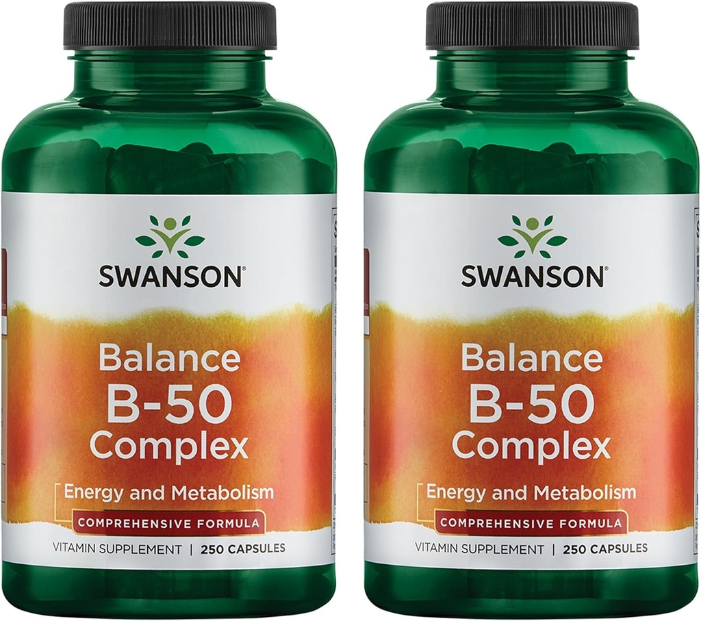 Swanson B-50 B-Complex - B维生素复合体,具有很高的概率和生物利用率 - 促进免疫系统支持、艾滋病心脏健康,以及支持健康神经系统 - (250卡普尔)(2包)