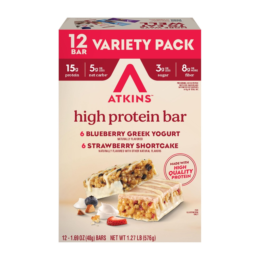 Atkins Blueberry Greek Yogurt & Strawberry 短饼高蛋白酒吧,高纤维,Keto Frienders, 12 Counter (6 Bars Each Flavor) 互联网档案馆的存檔,存档日期2014-12-02.