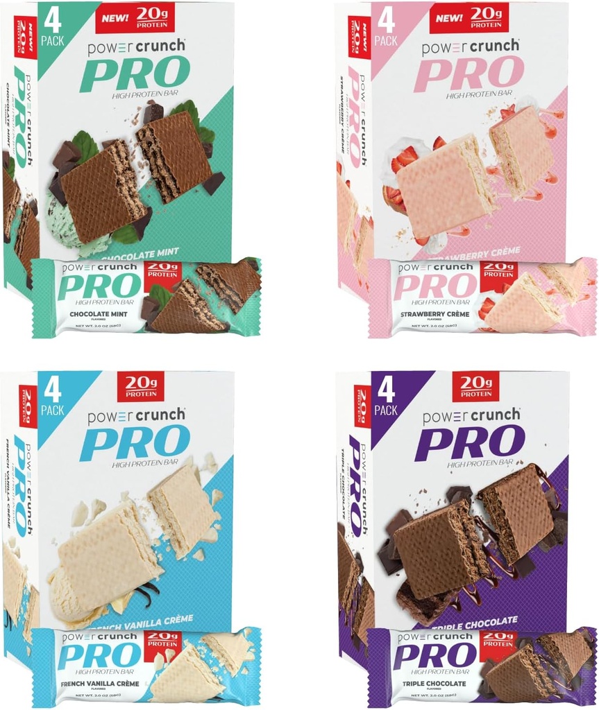 Power Crunch Pro pro Protein Wafer Bars, Variety Pack, in 4 Flavors 2.0 Ounce Bars (16 Counter). 普罗普罗普罗普罗普罗普罗普罗普罗普罗普罗普罗普罗普罗普罗普罗普罗普罗普洛普洛斯(Wafer Bars, Variety Pack, in 4 Flavors 2.0 Ounce Bars (16 Counts). 高蛋白质