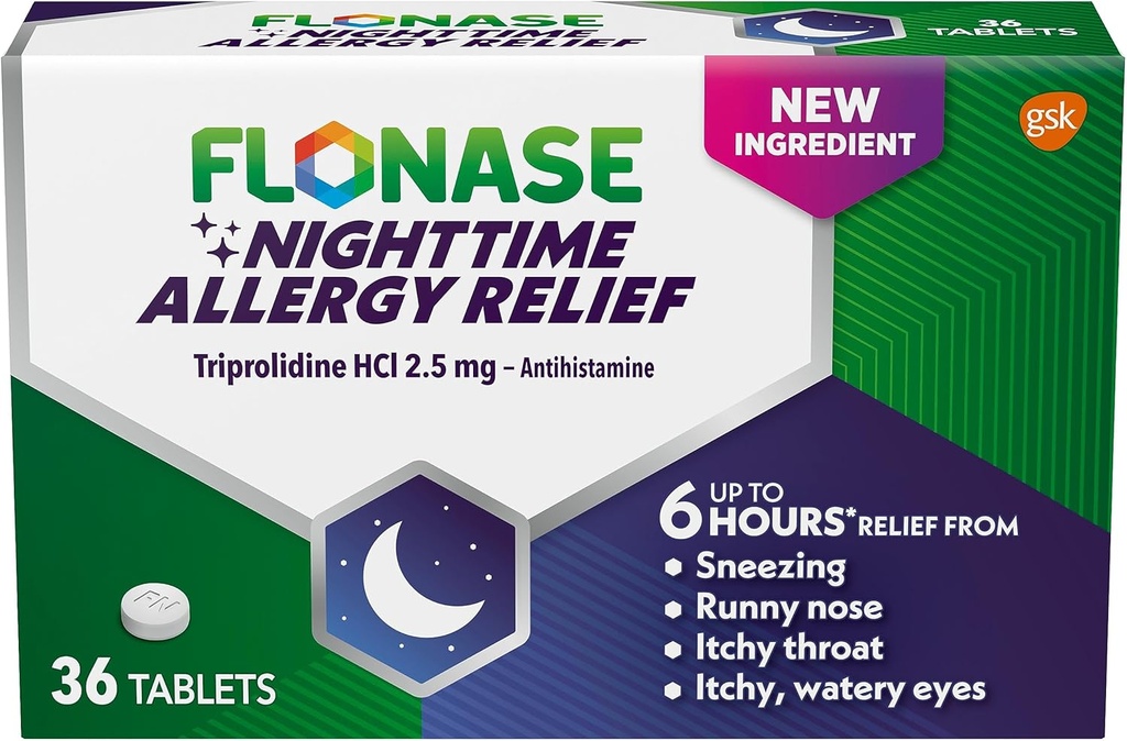 Flonase 夜间过敏治疗药片,最多6小时过敏药片 -- 36小时