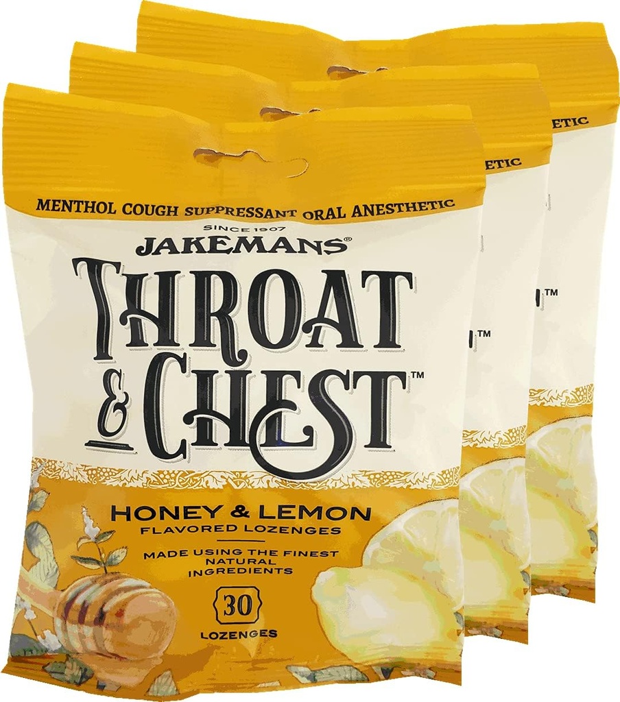 Jakemans Honey and Lemon Throat & Chest Lozenges Cough Drops – cough, Sore Throat and Seasonal Discription – Liquid Drop Shape – 30 Lozenges (3 Pack) (美国英语) 水滴(英语) 水滴(英语) 水滴(英语) 水滴(英语)