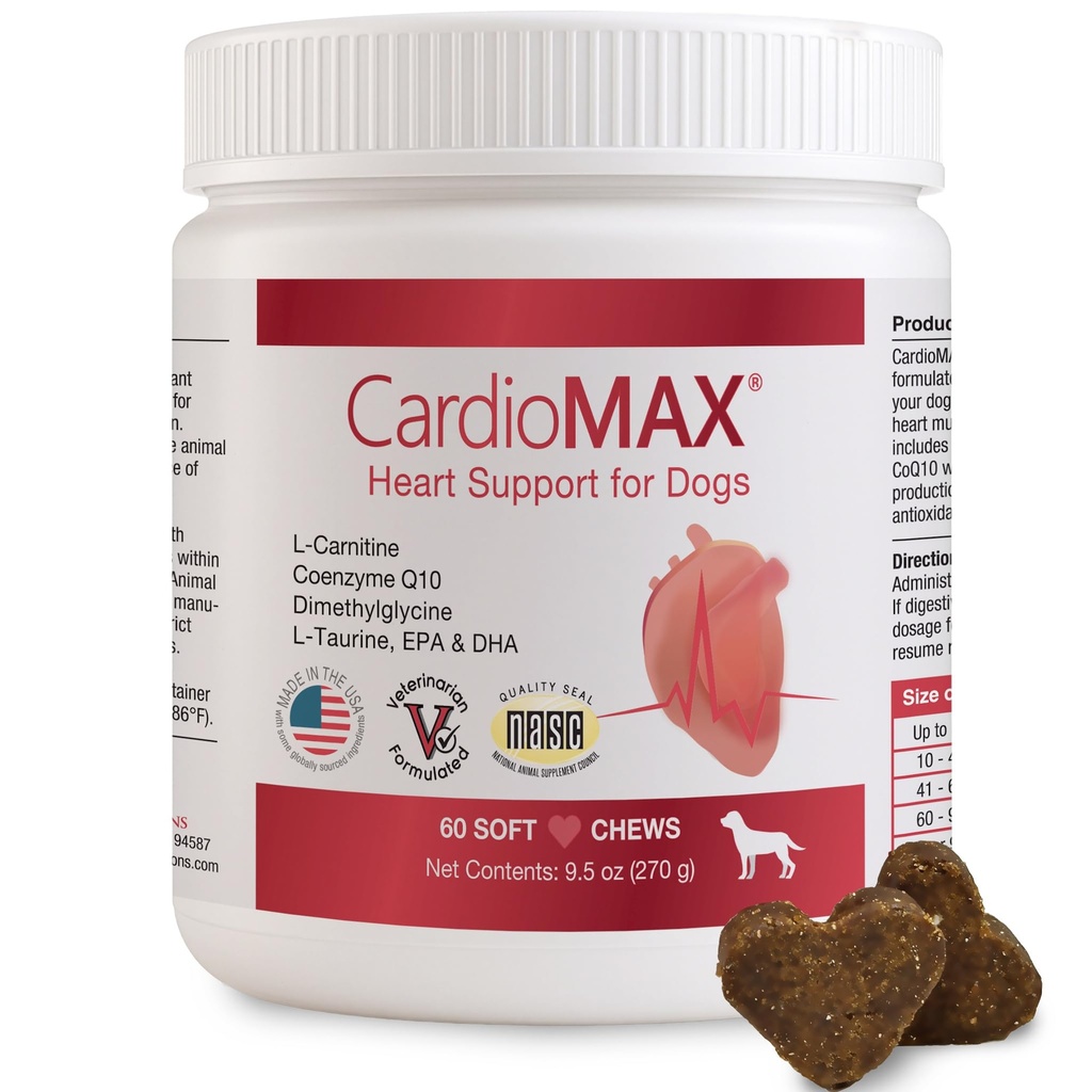 支持狗-Vet-Formulated,抗氧化剂-Rich-L-Taurine,L-Carnitine,EPA,DHA,CoQ10-Aids循环力,心血管支持,心脏肌肉功能-USA Made-60软楚
