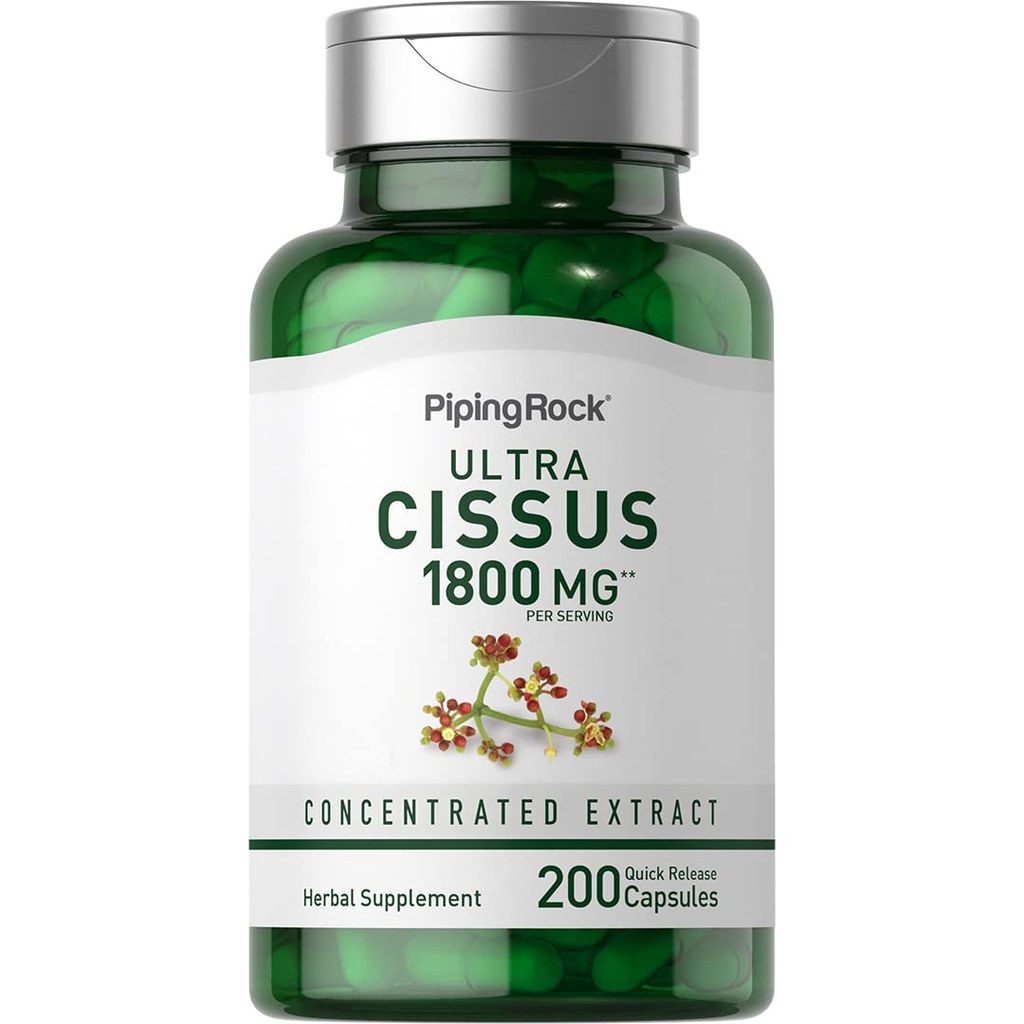 Piping Rock Cissus Quadrangularis Supplement 1800mg + 200 Capsules + 超集中草药提取 → 非GMO, Gluten Free
