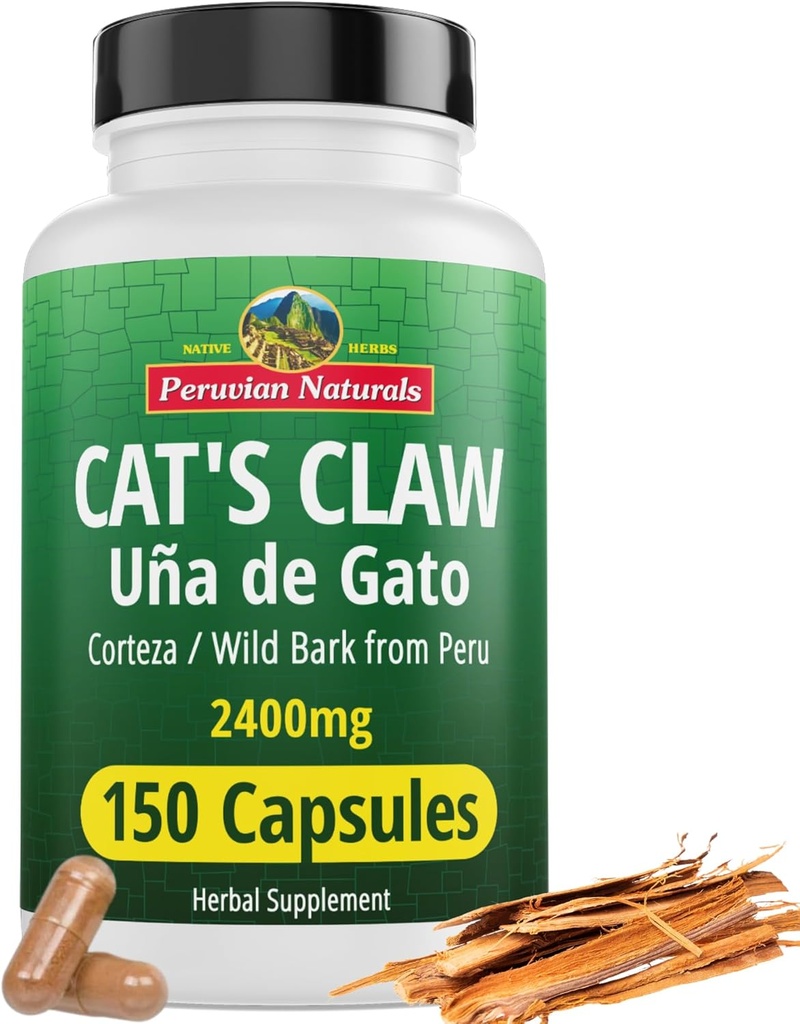 秘鲁自然猫的爪状草药补充剂150 Capsules - Vegan的Uña de Gato 2400mg,秘鲁自然猫的100% Claw Bark Grown, Non-GMO, Uncaria Tomentosa UNA de Gato