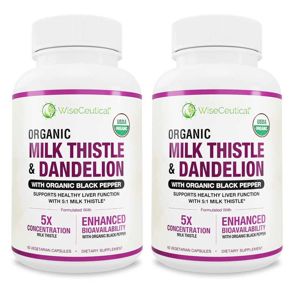 Max 吸收 USDA 有机牛奶 硝酸盐 5:1 集中提取 (2000mg streng) & 有机丹德利翁 根 | Silymarin Antioxidant Flavonoid | Liver 支持补充(60 Counter (Pack of 2))