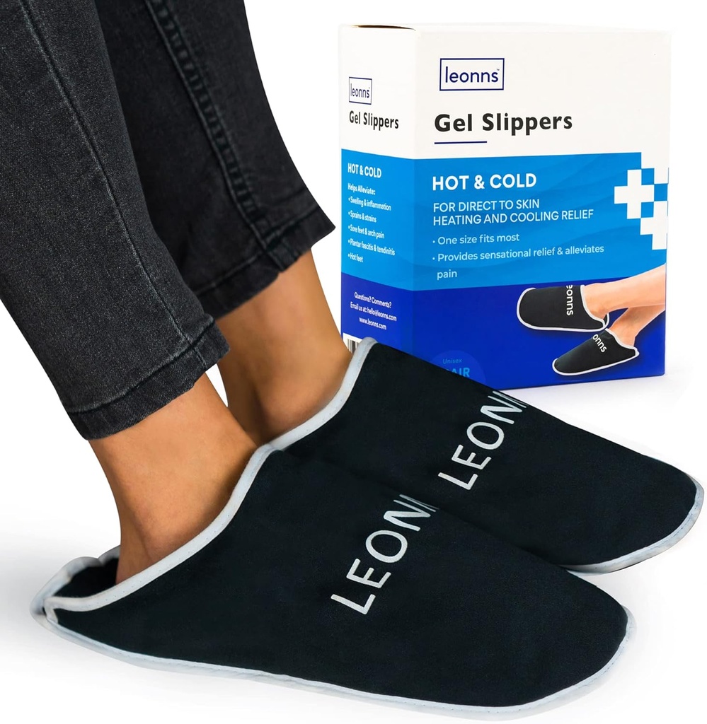 Gel Ice Pack Slippers - 为脚痛提供热冷治疗,为脚痛提供神经病治疗、Gout救济、Swollen Feet、Plantar Fasciitis和Heel Spurs-最适合(黑色)