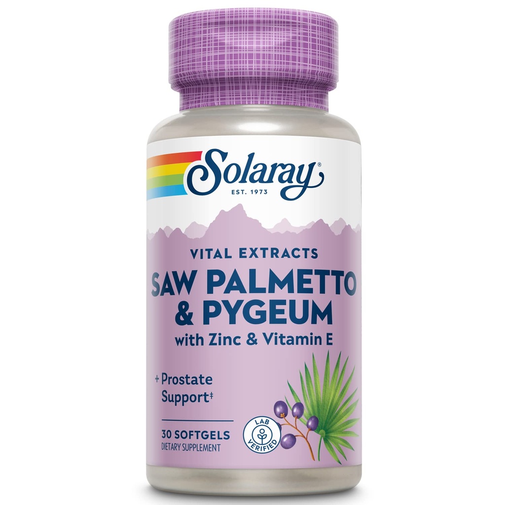 SOLARAY Saw Palmetto和Pygeum - Saw Palmetto for Men w/Pygeum Bark, Zinc,维生素E,南瓜种子油 - Men w/Beta Sitosterol的前列腺补充剂 - 60天保障 - 30名服务者,30名软胶