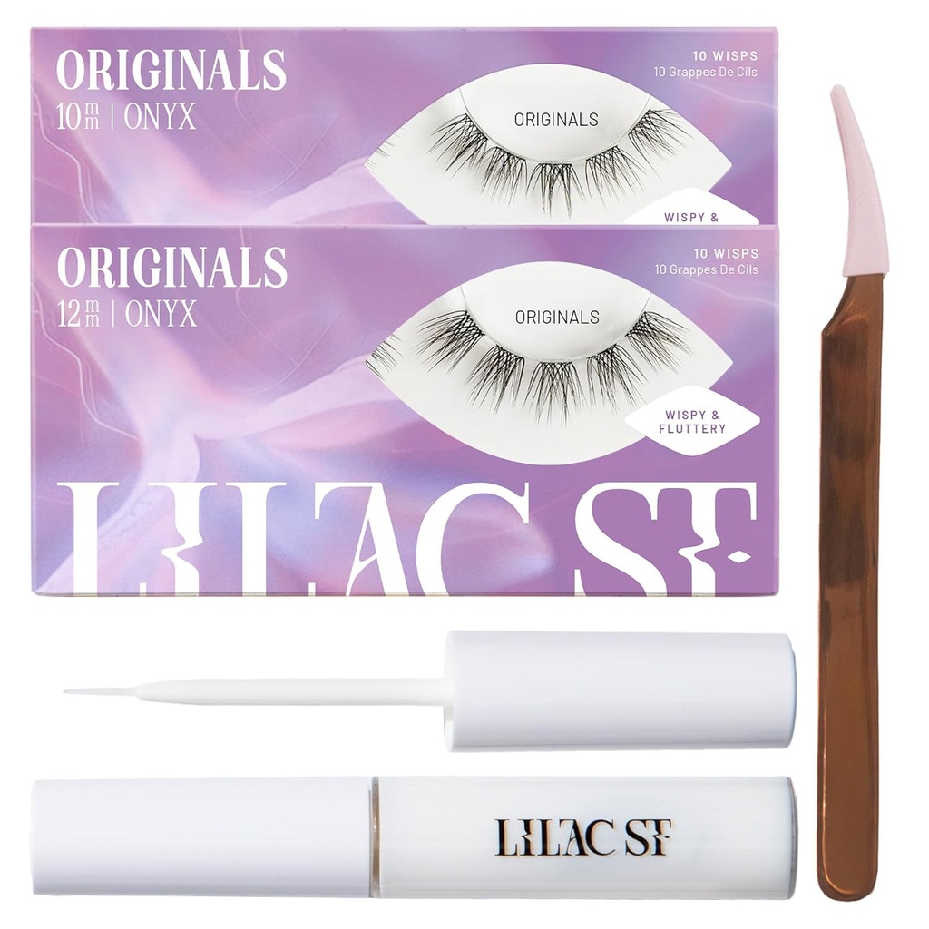 Lilac St - 原创启动器 Kit - 包括天然Faux眼像集群(10mm & 12mm), Clear Lash Glue, & Lash 应用器 - 轻量级 & Life Like - Lasts - 10 Days - 残酷自由,Vegan - 20 Lashes