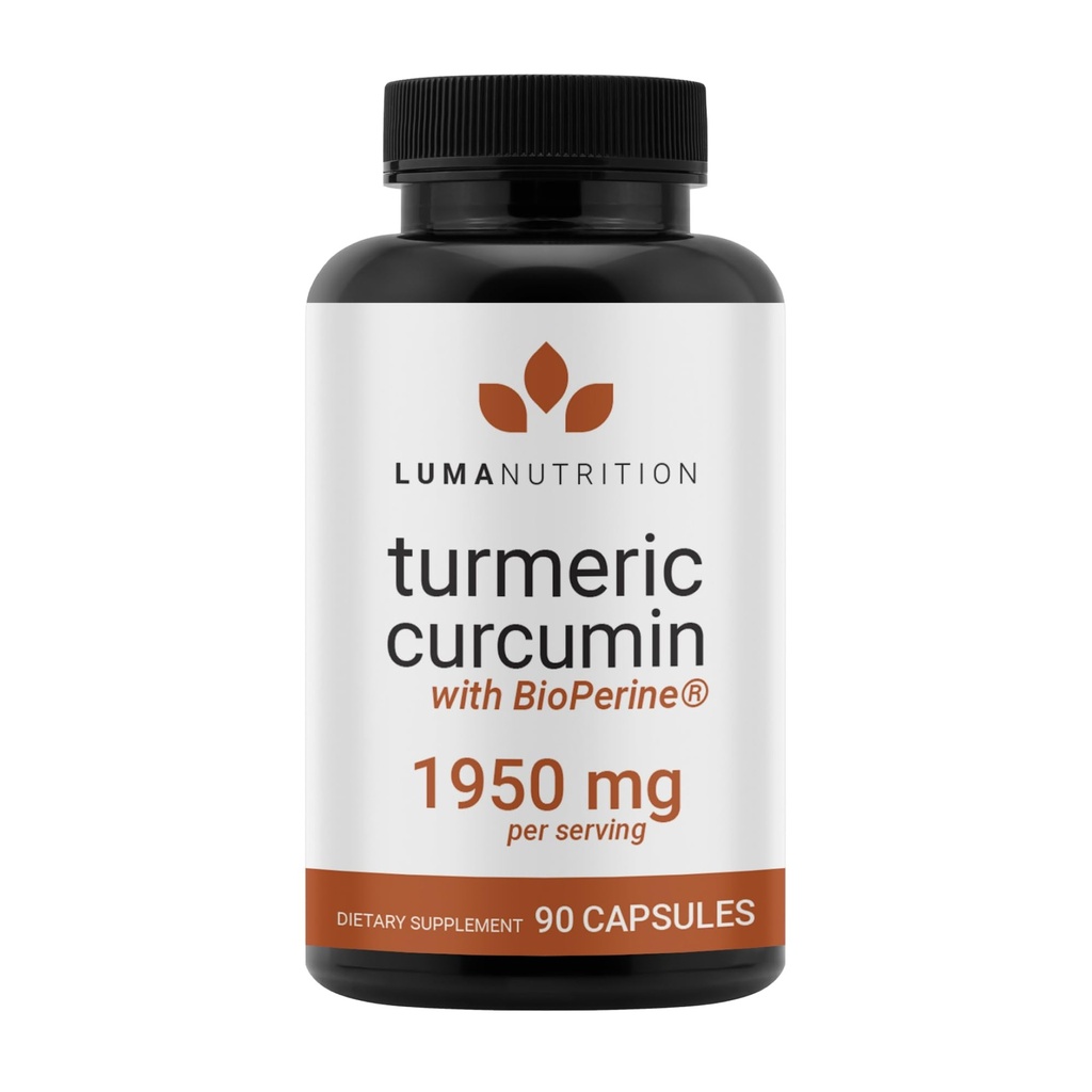 含有黑椒的Luma营养图尔克敏 -- -- 95%的Curcuminoids -- -- 1950mg Pervice -- -- Premium Turmeric 补充剂 -- -- 含有用于最大吸收的生物丙烯 -- -- 在美国制造 -- -- 90个卡普尔