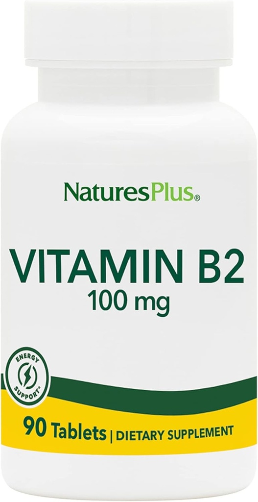 自然加维生素B2(Riboflavin) - 100毫克,90个植物药片 - 自然能源和代谢促进剂,促进整体健康 - 无葡萄糖 - 90种服务