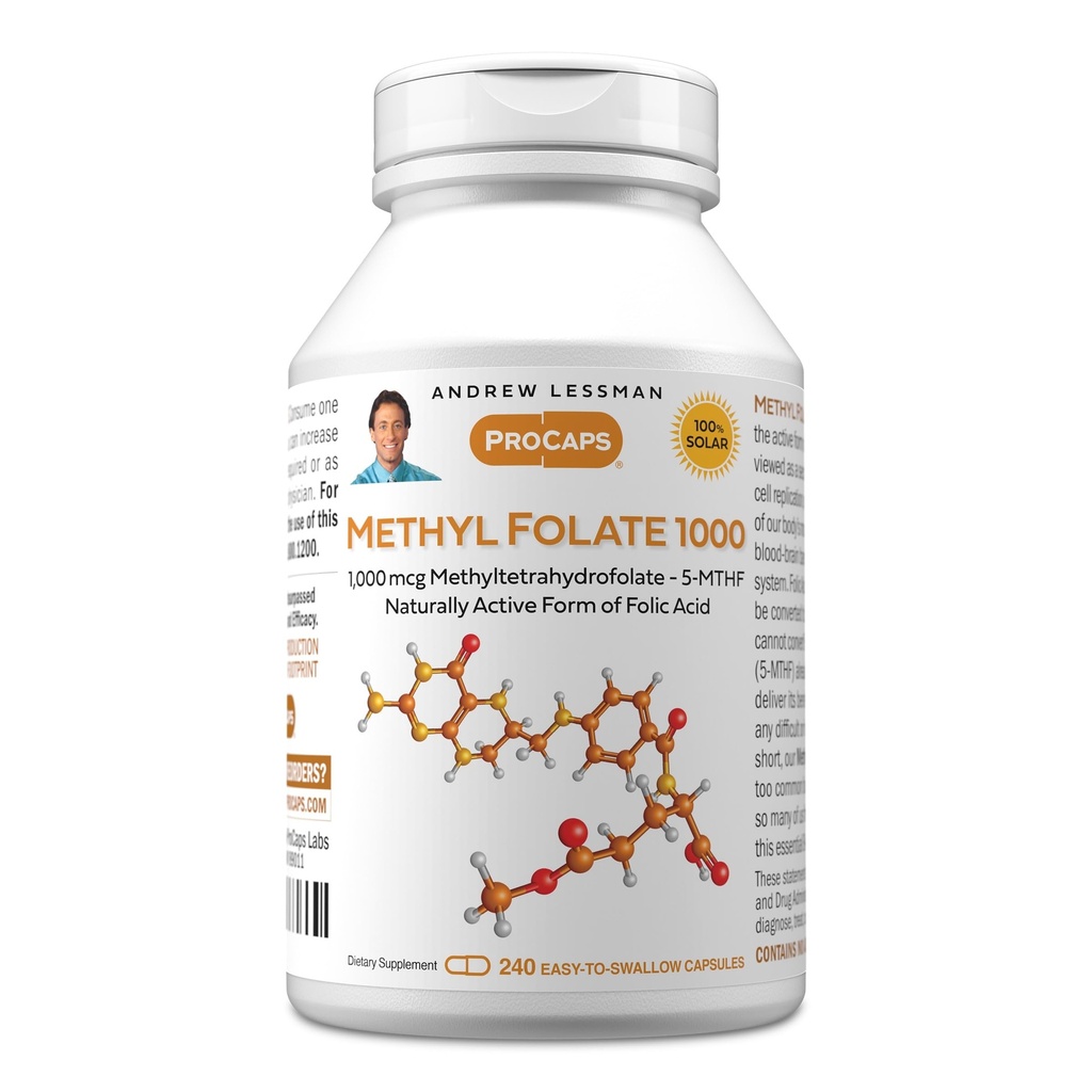 AndreW Lessman Methyl Folate 1000mg - 240 capsules - 1000mcg L-Methyl Folate,基本维生素B9. 支持健康的心脏,脑,免疫和怀孕. 容易燕子笼盖