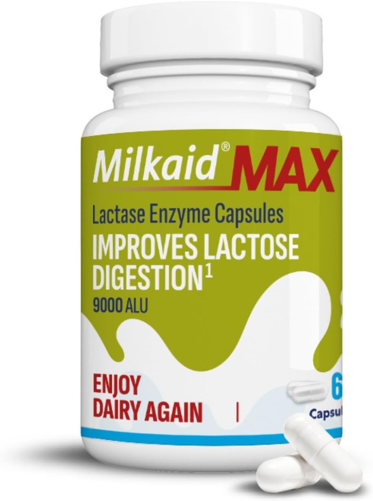 乳汁 Max Capsules 乳糖耐受性缓解药用乳糖酶, 帮助预防气体, Bloating & Darrhea 由于乳糖敏性 QQ 9000 ALU(60 Capsules, 不受欢迎)