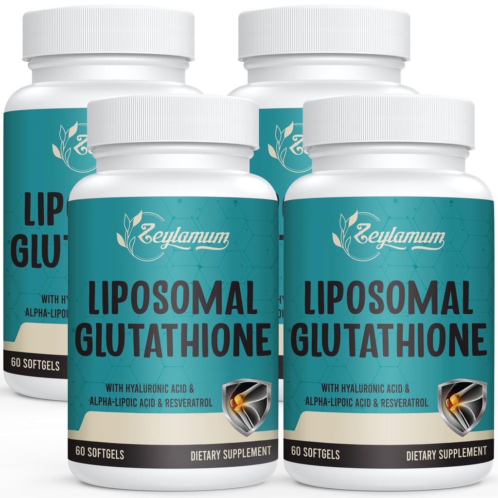 2400 MG Liposomal Glutathione Softgels, Max 吸收, 活性形式 L-Glutathione 降低(GSH), 含Hyaluronic酸,Resveratrol, 抗氧化剂用于解毒,脑,免疫系统, 240 Softgels