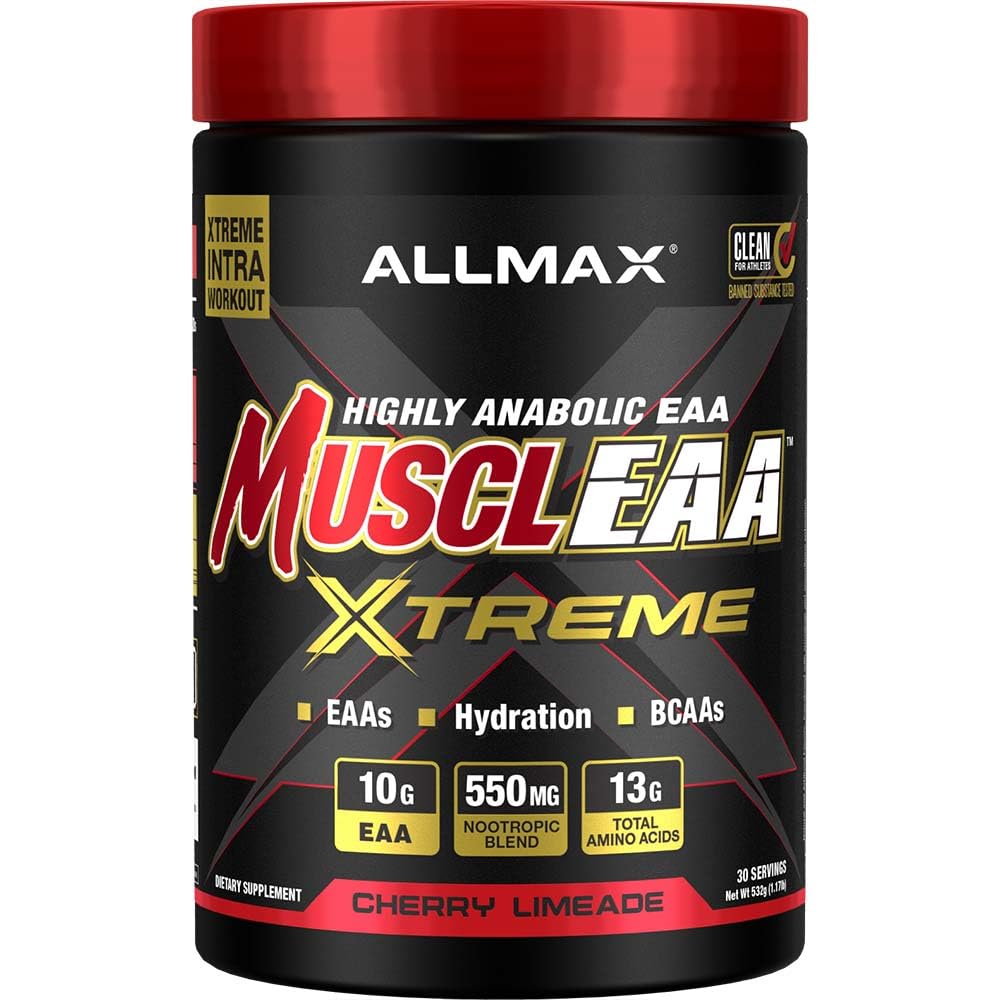 AllMAX MUSCLEAA Xtreme, Cherry Limeade - 532克粉末 - 提供EAAs,BCAAs和水分 - 最多30种服务