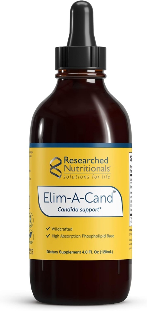 研究营养学 Elim-A-Cand-Cand-Candida支助-与柏柏林、滑石榆树、肉桂巴克、PAU D'Arco & Marshmallow Root-Herbal Detox Tincture(4 Fl Oz)的微生物和古特健康补充剂