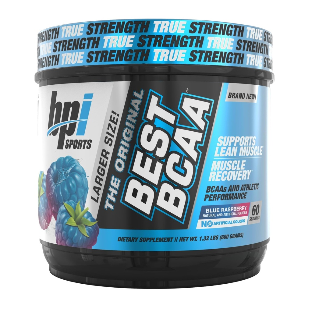BPI 体育最佳BCAA - BCAA 粉末 - 分链氨酸 - 肌肉恢复 - 肌肉蛋白合成 - 改进性能 - 水分 - 蓝莓 - 60 services - 21.12 Oz