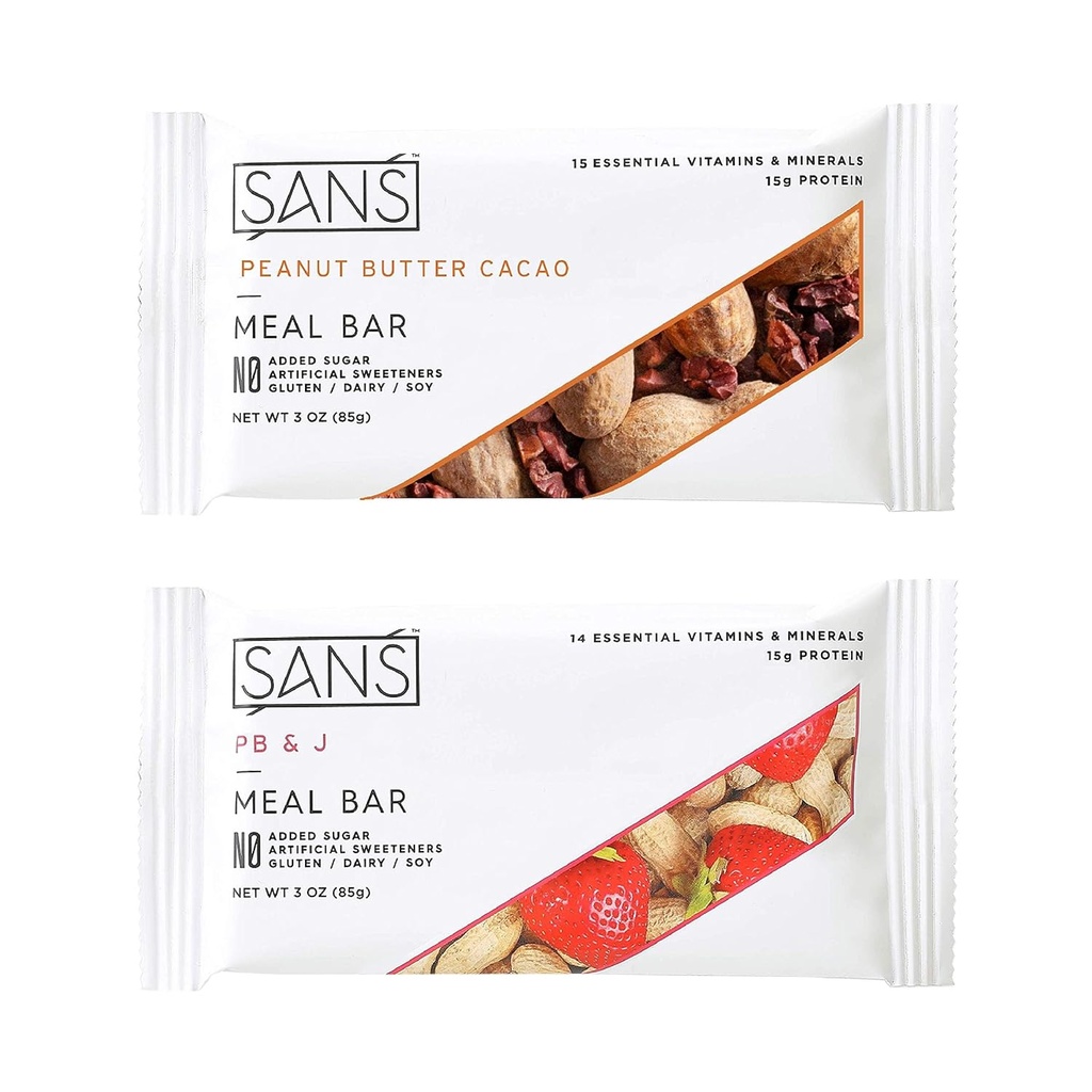 SANS 膳食替代蛋白棒 全自然营养棒 没有添加的糖 乳制品 无豆 无糖 无糖 基本维生素和矿物 (Peanut Butter loveers, 12 Pack)
