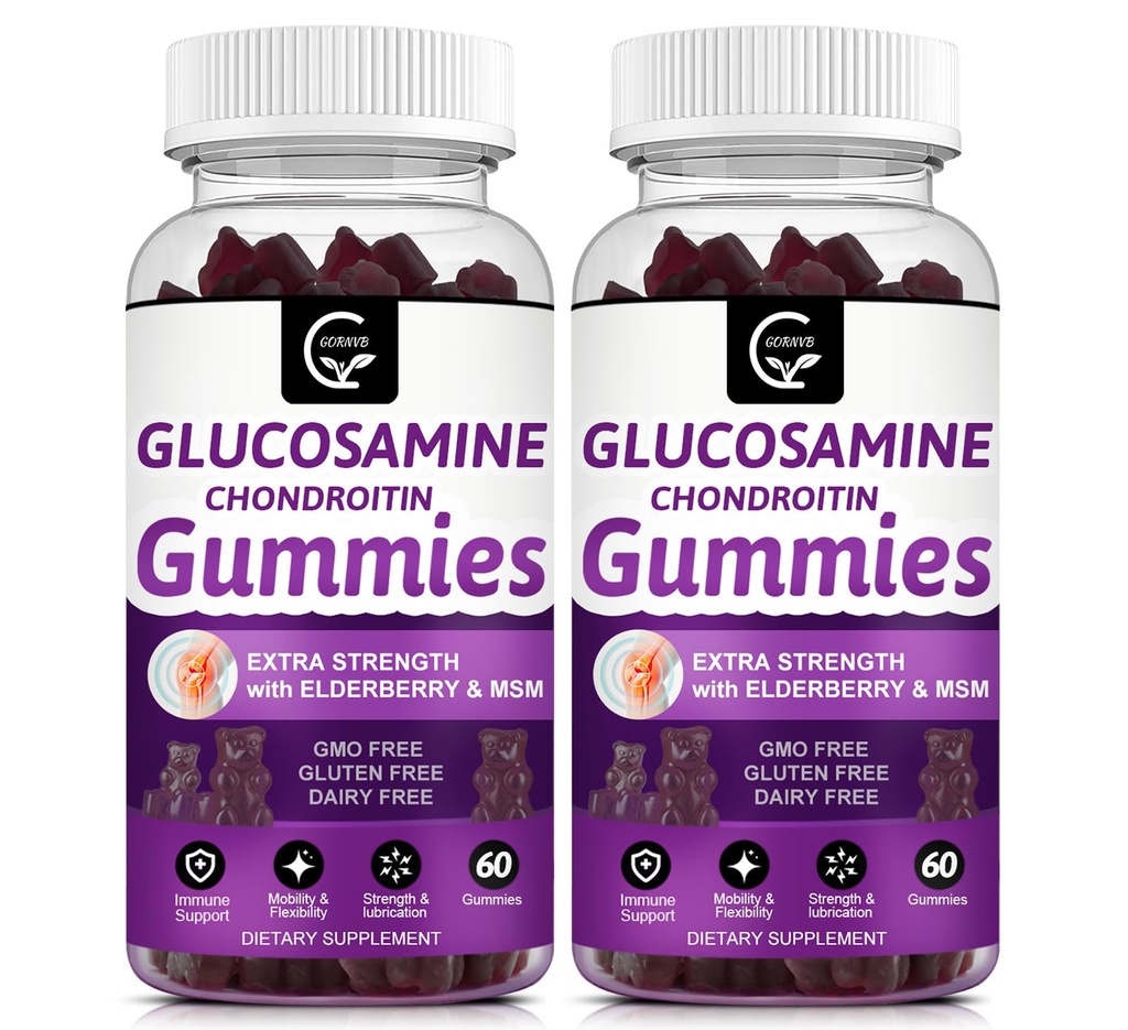 Glucosamine Chondroitin Gummys配有MSM和Melderberry的外力-灵活性支持,成人、男女抗氧化剂免疫支持补充剂-60 Condroitin Gummys(2包)