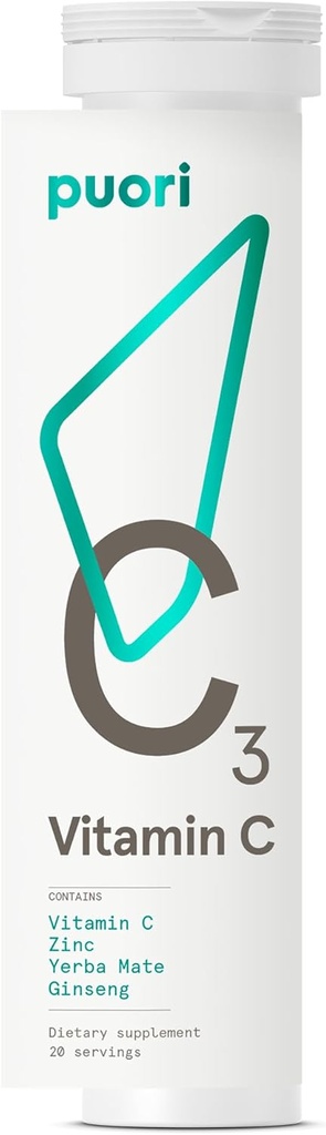 Puori C3 维生素C 支持免疫和抗氧化剂补充剂 - 20种服务 - 维生素C,锌,Yerba Mate,Ginseng 帮助对抗脂肪和认知功能