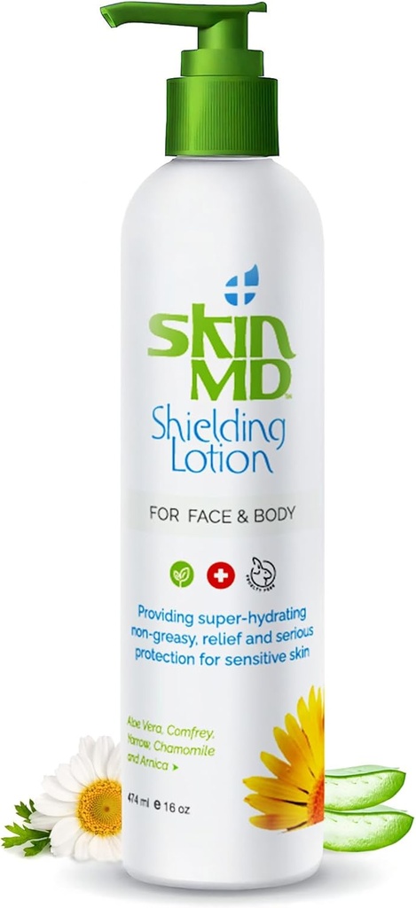 皮肤 MD 屏蔽 Lotion - 用于敏感皮肤的液化机体 Lotion → XN- Greasy, 快速吸附摩擦剂与植物成份 → 用于干燥皮肤, Eczema & Psoriasis Relief - 16oz 消毒剂