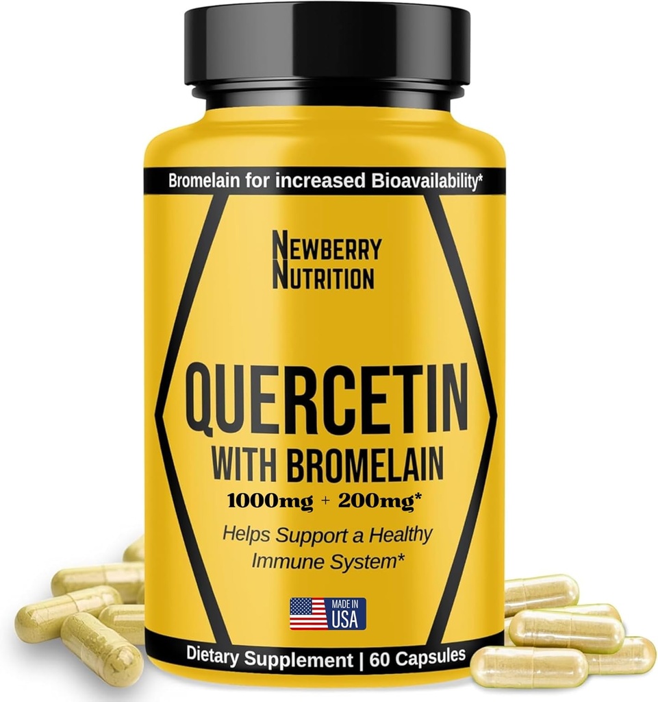 Quercetin with Bromelain 补编 1200mg, Quercetin 500mg Capsules, 帮助支持健康豁免, 强抗氧化剂, 60 个计数