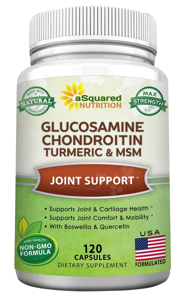 aSquared Professional Glucosamine Chondroitin Turmeric MSM Boswellia - 120 卡普尔 - 联合支助补编 - 联合支助保健救济药 - 后膝和手的自然补充