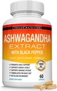 有机Ashwagandha 根粉丸 1950 Mg 与黑胡椒提取剂-纯天然Ashwagandha 补充剂,支持能源,男子,60卡普勒斯