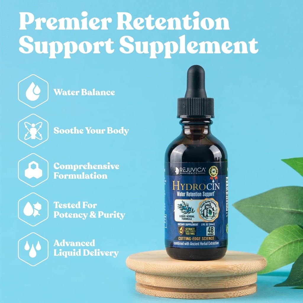 Rejuvica Health Hydrocin - 高级水分保留支持补充 - 液体交付更好的吸收 - Dandelion, Uva Ursi, Juniper Berry, Celery种子, Green Tea & More!