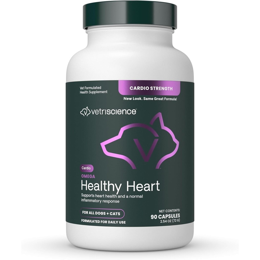 Vetri Science Omega 健康心脏 易打开的盖子,心动力量 陶林和Omega-3 狗和猫的补编,宠物的心脏支持补编,90 Counter