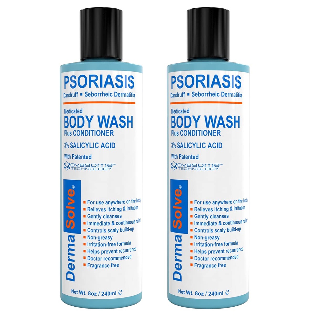 Dermasolve Mediced Psorias body Wash - 2-Pack(每包8.0 oz) - 提供抗Psoriasis、Eczema & Seborrheic 皮肤炎的治疗的证明,推荐干、痒、红、弗拉基、斯卡利皮肤的医生