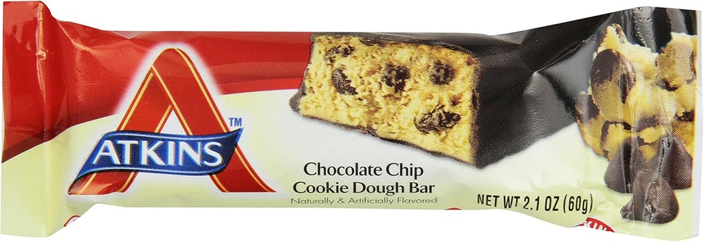 Atkins巧克力芯片 Cookie Dough蛋白肉条,高纤维,1g 糖,3g Net Carbs,餐具替换,5 Counter (Pack of 6)