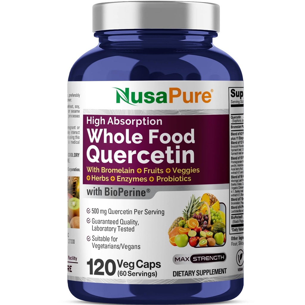 NusaPure Quercetin with Bromelain 500mg + 120 Veggie Caps 43 水果 蔬菜 草药 草药 蛋白酶 → Non-GMO, Vegan, Bioperine