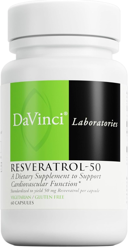 DAVINCI Labs Resveratrol-50 - 帮助支持免疫系统,骨质健康和心脏健康 Resveratrol* - 格鲁滕无菌和蔬菜 - 60 Capsules