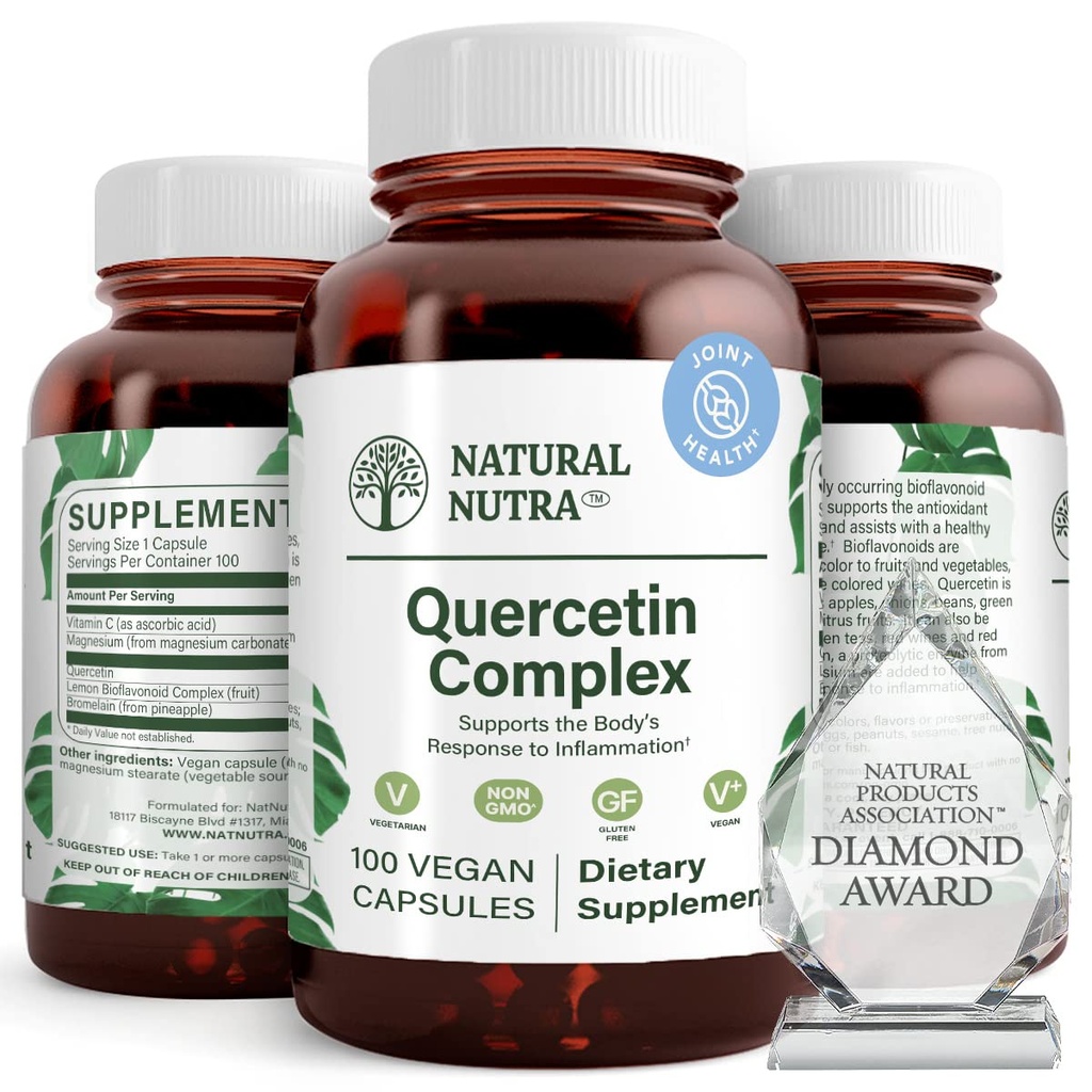 天然的Nutra Quercetin 复合物,配有Bromelain和维生素C Citrus Bioflavonoid 补充品,支持身体季节变化和身体红色,促进肝脏健康,100 Vegan 和 蔬菜卡普尔