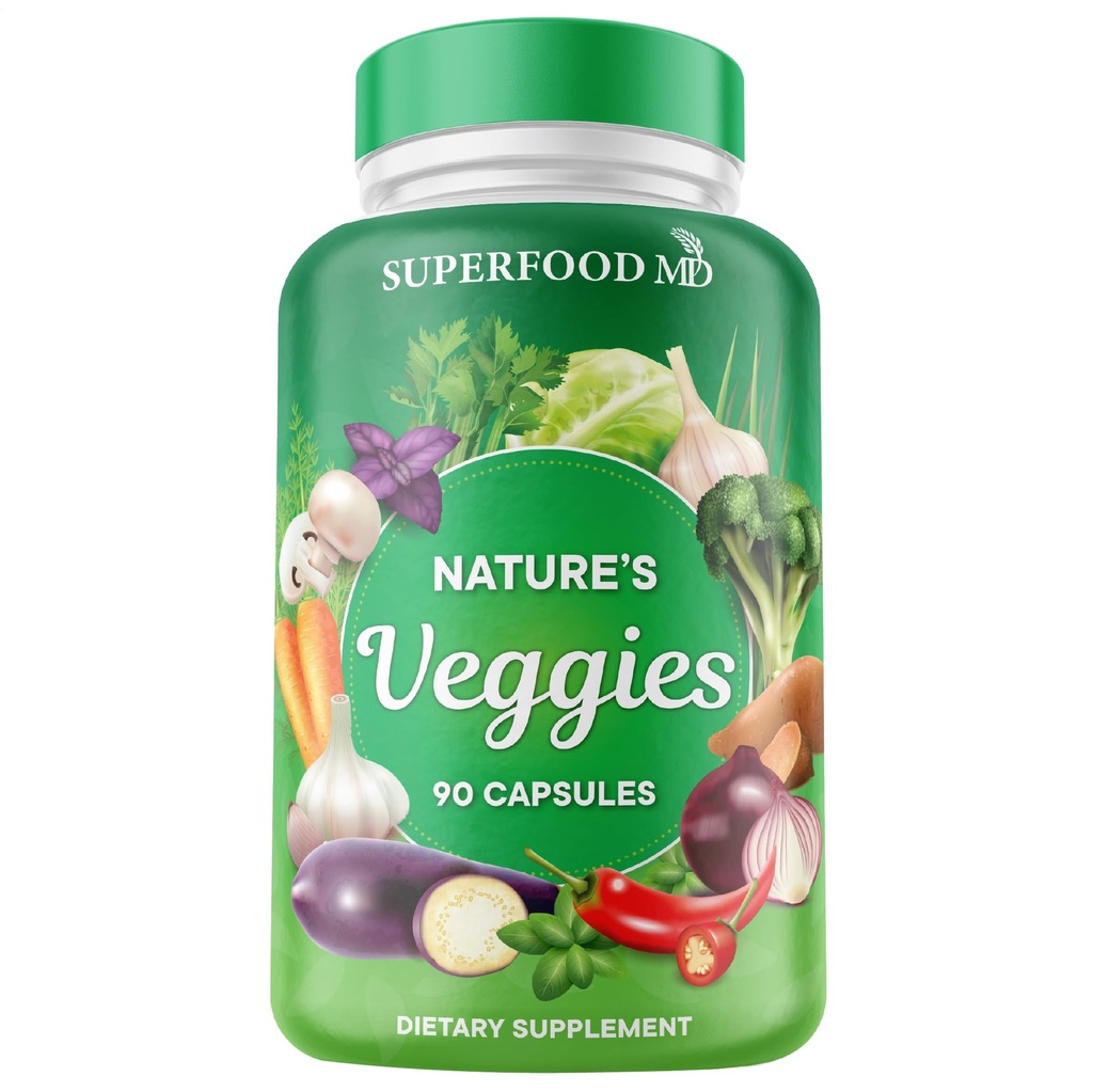 超级食品 MD 蔬菜补充剂 - 90 Veggie Capsules - 支持能量水平,β Carotene,维生素和矿物 - 豆类自由 - 90 Counter