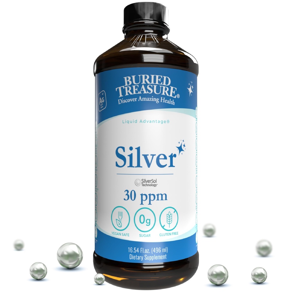 埋藏的宝藏纯银液体 30 PPM - 16 oz. 96 服务品,非累积性纳米银溶液,喷洒和饮食杂感补充品