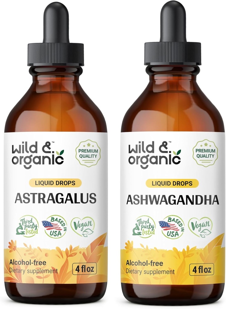 野生与有机 Astragalus 叮当 4 fl oz & Ashwagandha 叮当 4 fl oz