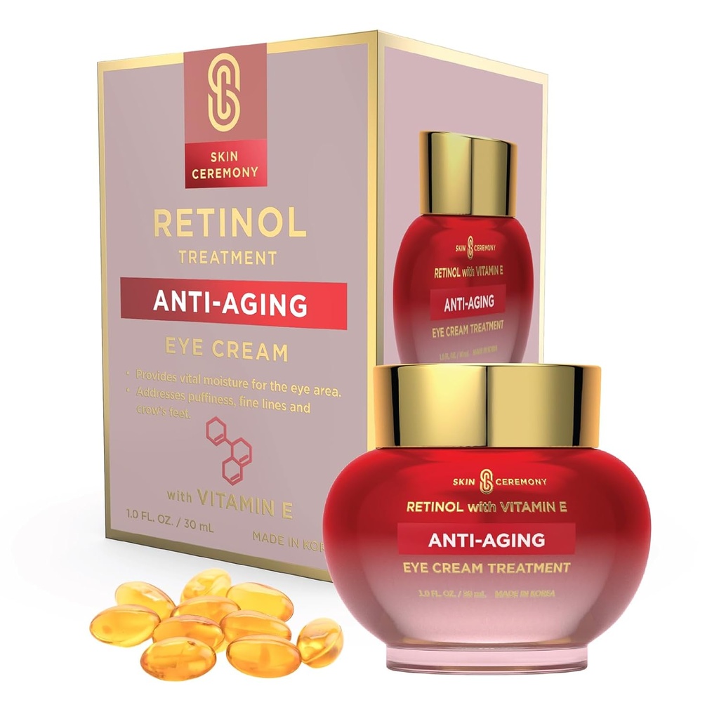 Retinol & Vitamin E 抗衰老眼凝胶 - 减肥,精细线条 & Crow的脚 - 皮肤科医生测试,韩国皮肤护理所有皮肤类型 - 1.0 Fl. Oz.