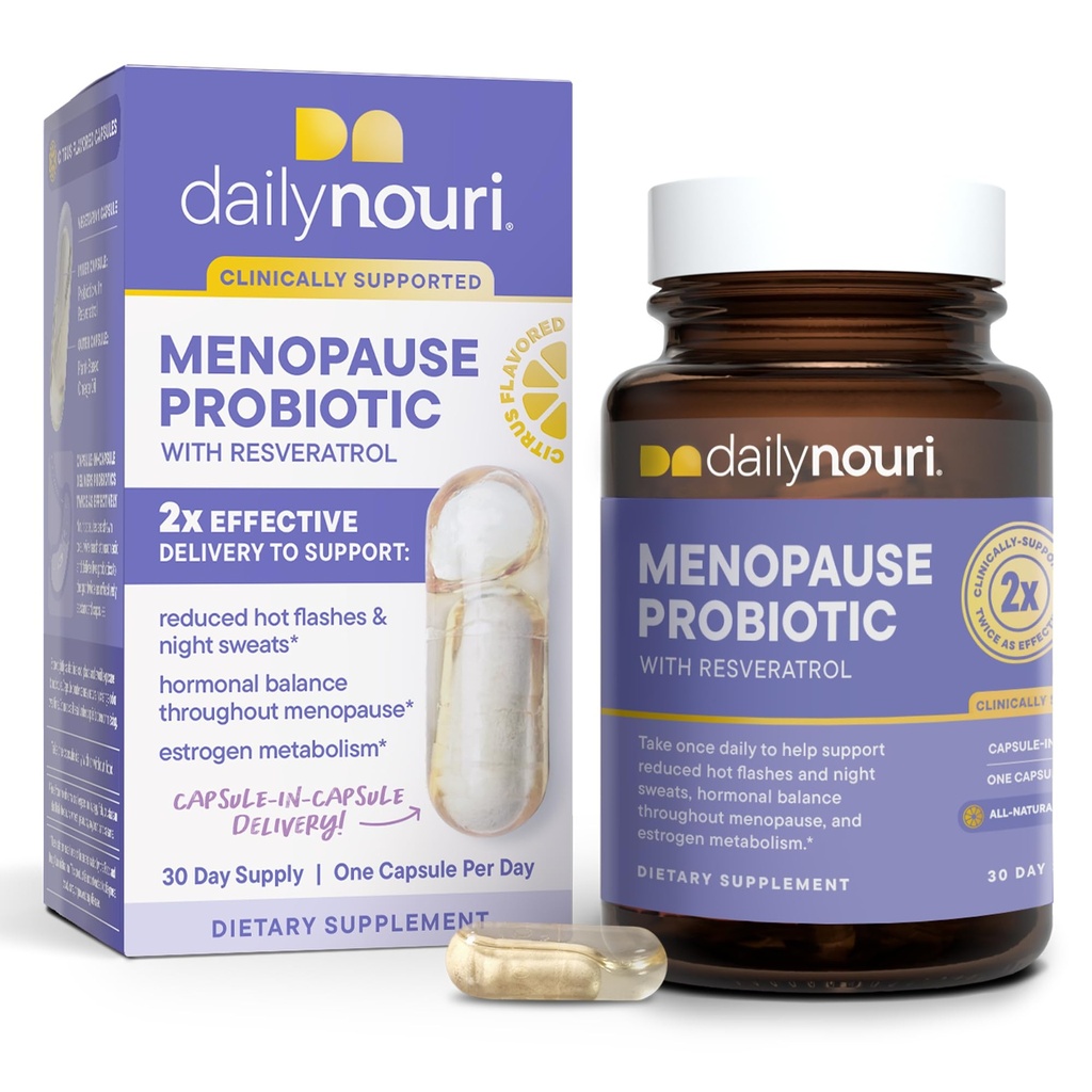 日报Nouri Menopause Probiots for Women | 荷尔蒙平衡,热闪光,夜汗和古特健康 | 3 临床研究 草原 + Resveratrol & Omega → 30日供应
