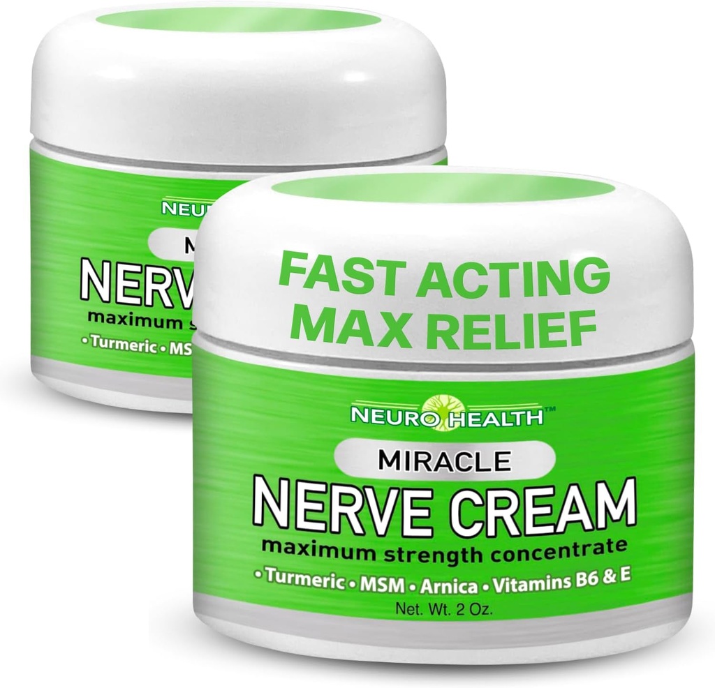 Miracle Nerve Cream - 最大强度 - Turmeric 和 Arnica 混合神经病不适缓解 - 与MSM, B6, E - 美国制造 - 2 Pack