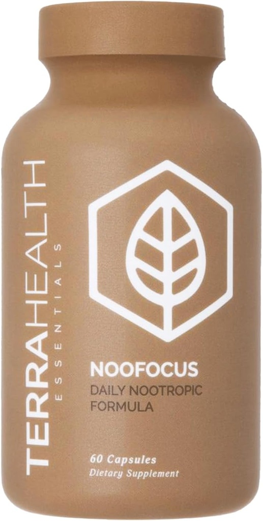 Terra健康基本知识 NOOFOCUS - 配有适应性蘑菇的Nootrophic Brain 辅助功能, Alpha-GPC, Gotu Kola, L-Thenine for Focus and Memory - All Natural, 30日供应